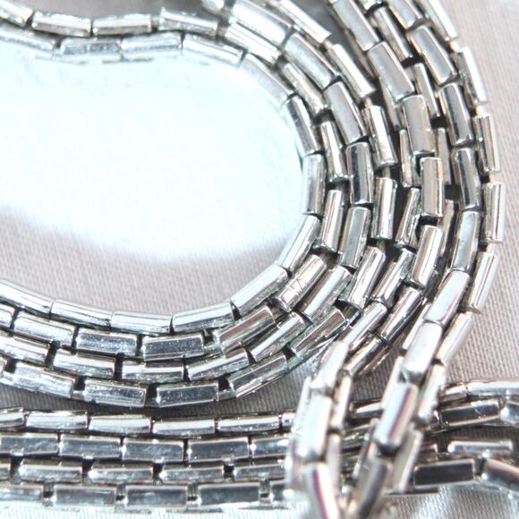 Double Stranded Choker Necklace Silver Tone Cylindrical Links Barrel Clasp - Picture 4 of 9